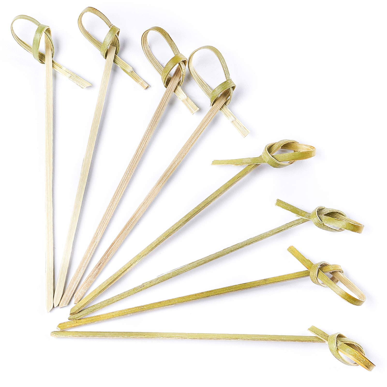 PartyWoo Bamboo Cocktail Picks, 300 Counts 4.1 inch Bamboo Skewers, Cocktail Toothpicks for Appetizers, Cocktail Skewers, Cocktail Sticks, Food Pick for Appetizers, Cocktail Party, BBQ (Knotted End)