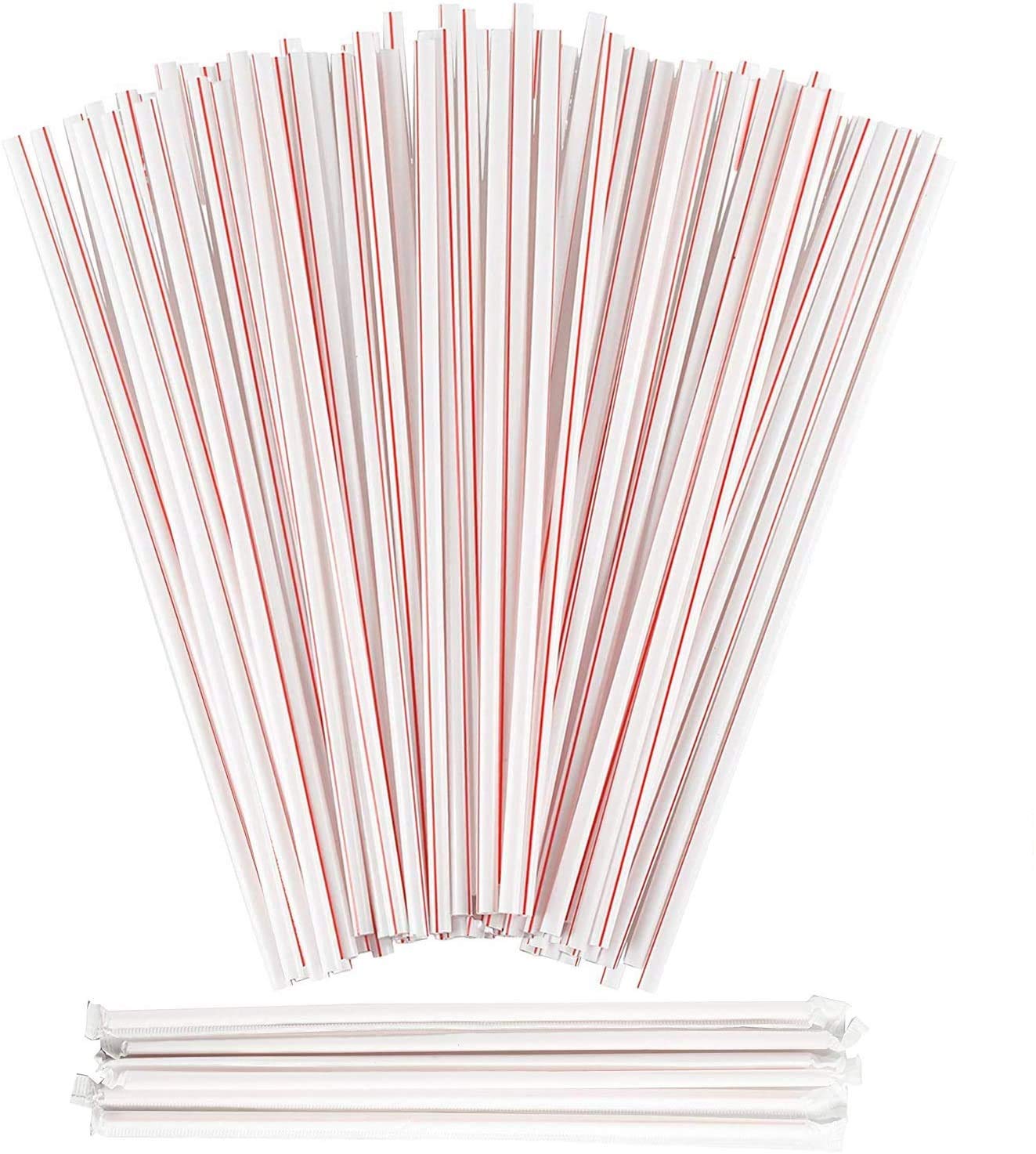 Plastic Drinking Red & White Straws - Extra Long Striped, Individually Wrapped Straw 10 inches long, BPA Free, Restaurant Grade,200 Pack Disposable Straws