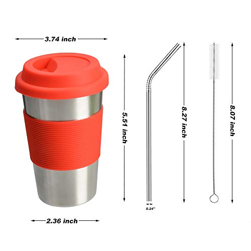Easily Life Stainless Steel Cups with Lids and Straws, 16 Oz Drinking Tumbler with Silicone Sleeves for Adults, Unbreakable Metal (4 Pack)