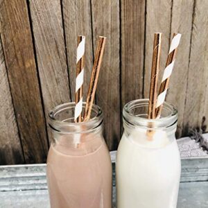 Rose Gold Solid and Stripe Foil Paper Straws - 7.75 Inches - 50 Pack - Outside the Box Papers Brand