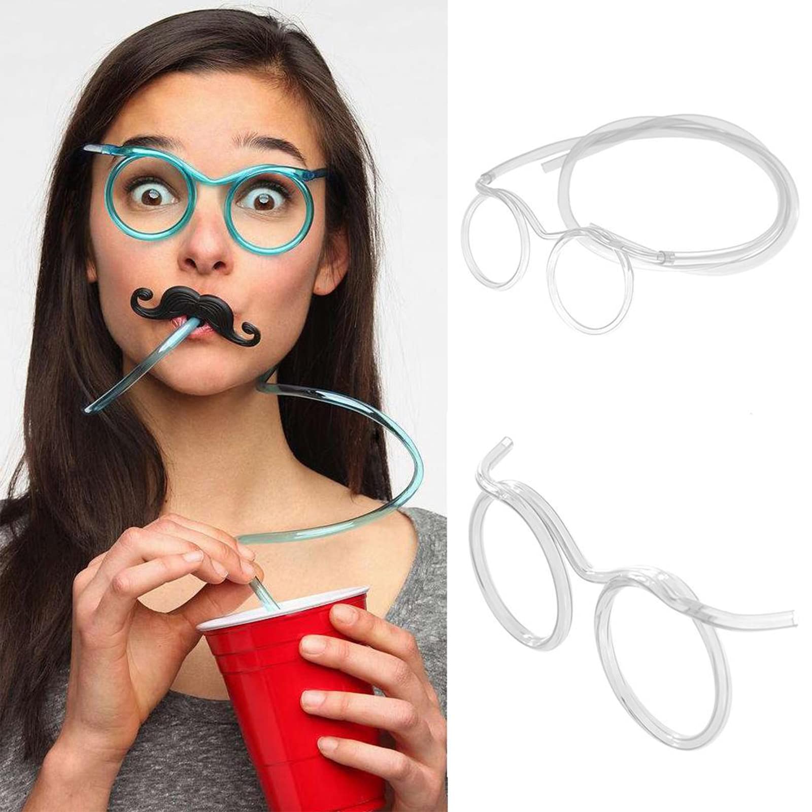 Funny straw Glasses Flexible Drinking Straw Novelty Eyeglass Frame Bar Accessories for Birthdays, Bridal Showers, Party Supplies, Favors, Game Ideas（crystal）