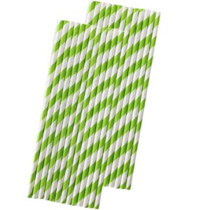 stripe paper straws - lime green white - christmas birthday party supply - 7.75 inches - pack of 50 - outside the box papers brand