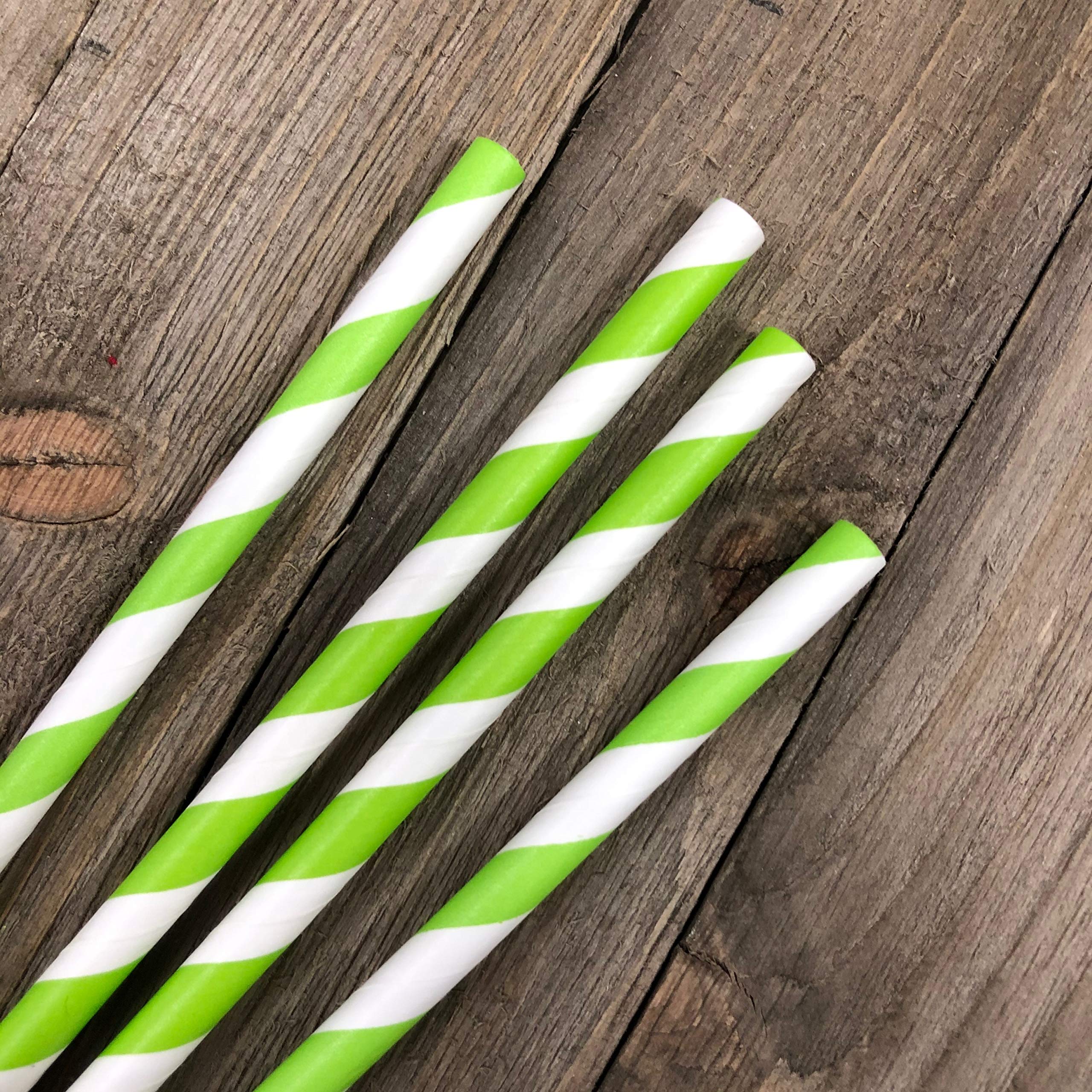 Stripe Paper Straws - Lime Green White - Christmas Birthday Party Supply - 7.75 Inches - Pack of 50 - Outside the Box Papers Brand