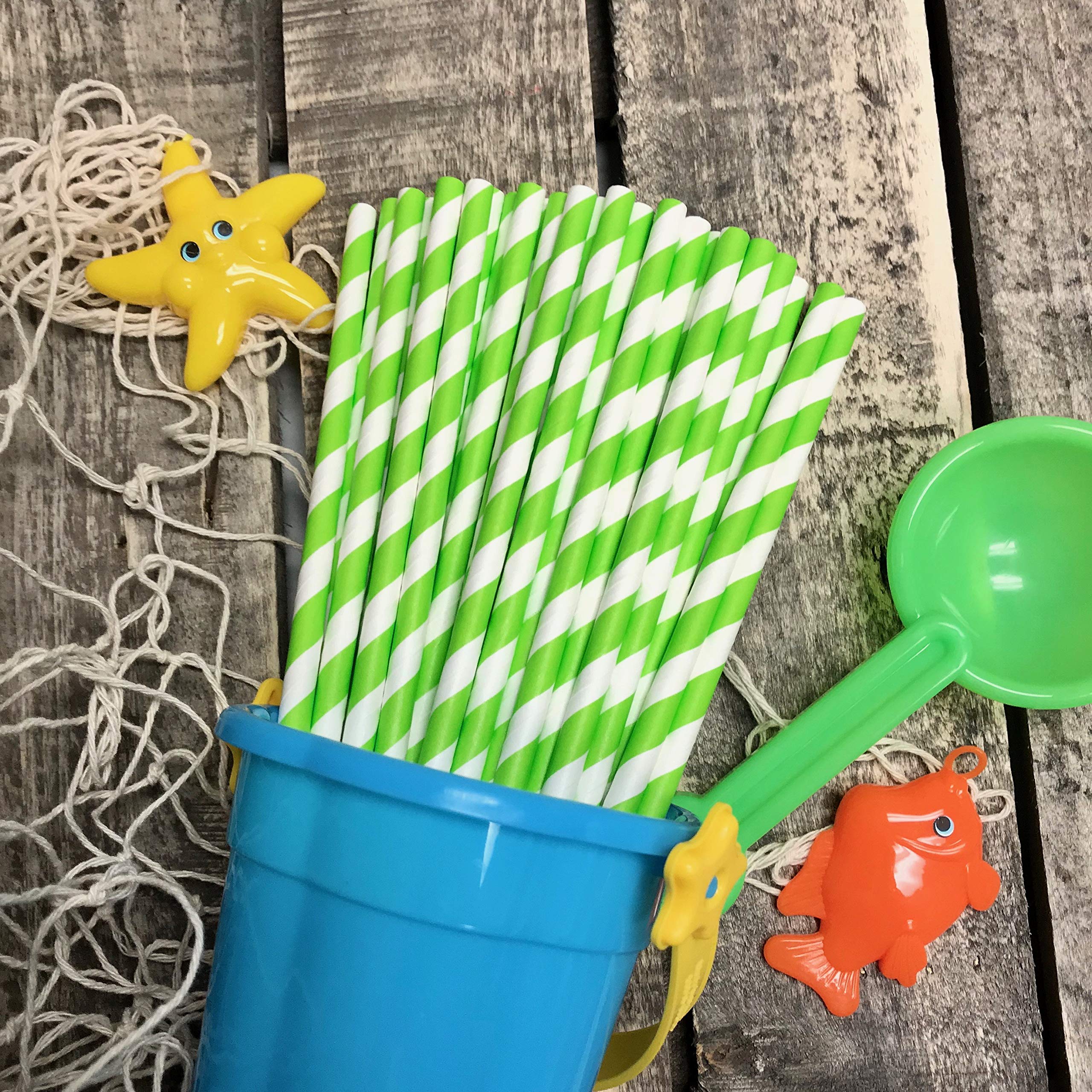 Stripe Paper Straws - Lime Green White - Christmas Birthday Party Supply - 7.75 Inches - Pack of 50 - Outside the Box Papers Brand