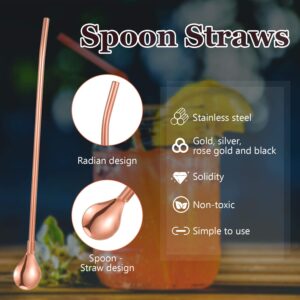 4 Pieces Spoon Straws Stainless Steel Drinking Spoon Straws Reusable Metal Cocktail Spoons Straws with Long Cleaning Brush