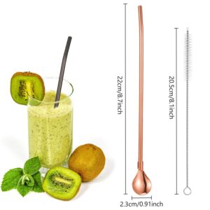 4 Pieces Spoon Straws Stainless Steel Drinking Spoon Straws Reusable Metal Cocktail Spoons Straws with Long Cleaning Brush