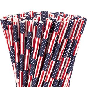 anydesign 200pcs independence day straws american flag theme paper straws red blue white star biodegradable straws for 4th of july memorial day usa themed party celebrations super bowl patriotic party