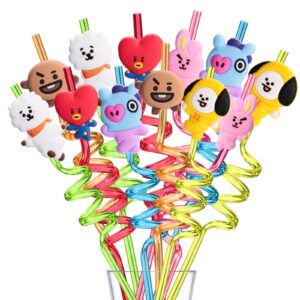 24 BTS Straws with 2 Cleaning Brush 6 Designs Great for Birthday as Party Favors and Party Supplies