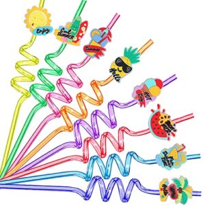 hawaii beach summer theme party favors straws for birthday party supplies with cleaning brush (8pcs)