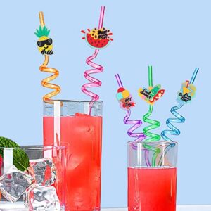 Hawaii Beach Summer Theme Party Favors Straws for Birthday Party Supplies with Cleaning Brush (8pcs)