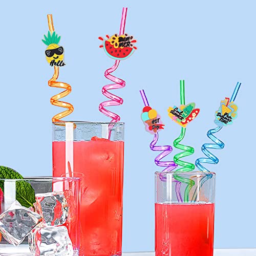 Hawaii Beach Summer Theme Party Favors Straws for Birthday Party Supplies with Cleaning Brush (8pcs)