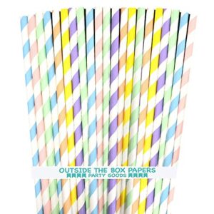 pastel stripe paper straws - pink light blue yellow mint green lavender peach coral - 150 pack outside the box papers brand