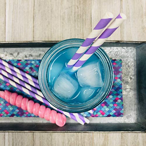 Pastel Stripe Paper Straws - Pink Light Blue Yellow Mint Green Lavender Peach Coral - 150 Pack Outside the Box Papers Brand