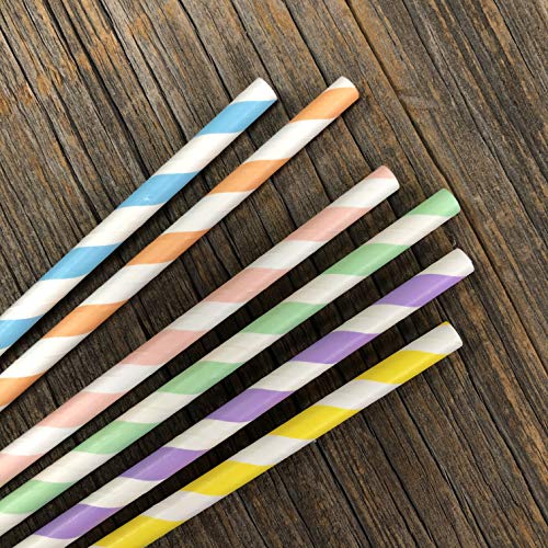 Pastel Stripe Paper Straws - Pink Light Blue Yellow Mint Green Lavender Peach Coral - 150 Pack Outside the Box Papers Brand