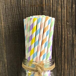 Pastel Stripe Paper Straws - Pink Light Blue Yellow Mint Green Lavender Peach Coral - 150 Pack Outside the Box Papers Brand