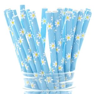 Blue Daisies Flower Straws (25 Pack) - Summer Daisy Flowers Party Supplies, Blue Floral Wedding Straws