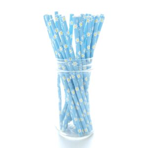 Blue Daisies Flower Straws (25 Pack) - Summer Daisy Flowers Party Supplies, Blue Floral Wedding Straws