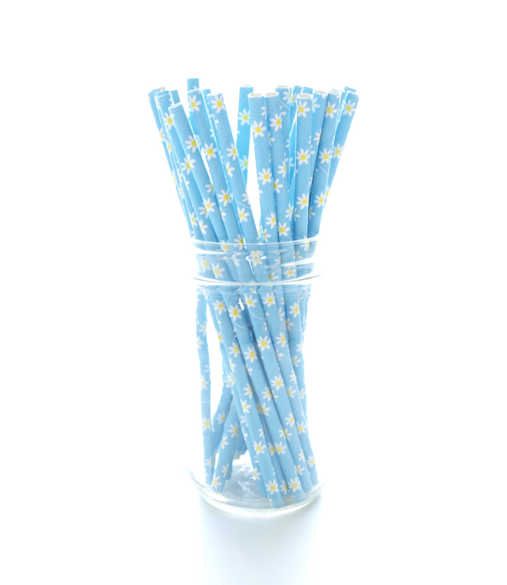 Blue Daisies Flower Straws (25 Pack) - Summer Daisy Flowers Party Supplies, Blue Floral Wedding Straws