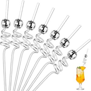 20 pieces disco ball straws mirror silver mini disco ball decorative straws for 70s disco party supplies wedding birthday nightclub cocktail cup decoration (silver)