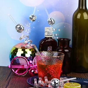 20 Pieces Disco Ball Straws Mirror Silver Mini Disco Ball Decorative Straws for 70s Disco Party Supplies Wedding Birthday Nightclub Cocktail Cup Decoration (Silver)