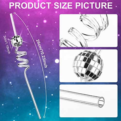 20 Pieces Disco Ball Straws Mirror Silver Mini Disco Ball Decorative Straws for 70s Disco Party Supplies Wedding Birthday Nightclub Cocktail Cup Decoration (Silver)