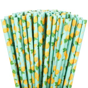whaline 200pcs summer drinking paper straws watercolor lemon disposable paper straws lemon party decorative straws for summer birthday baby shower supplies juices shakes cocktail decoration