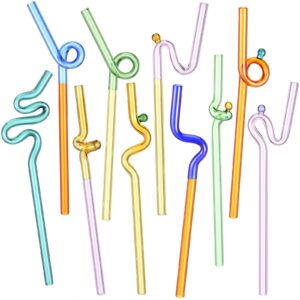 gerrii 10 pcs twists glass straws crazy straws cute reusable glass straws silly straws for drinking beverages coffee drinks (cool)