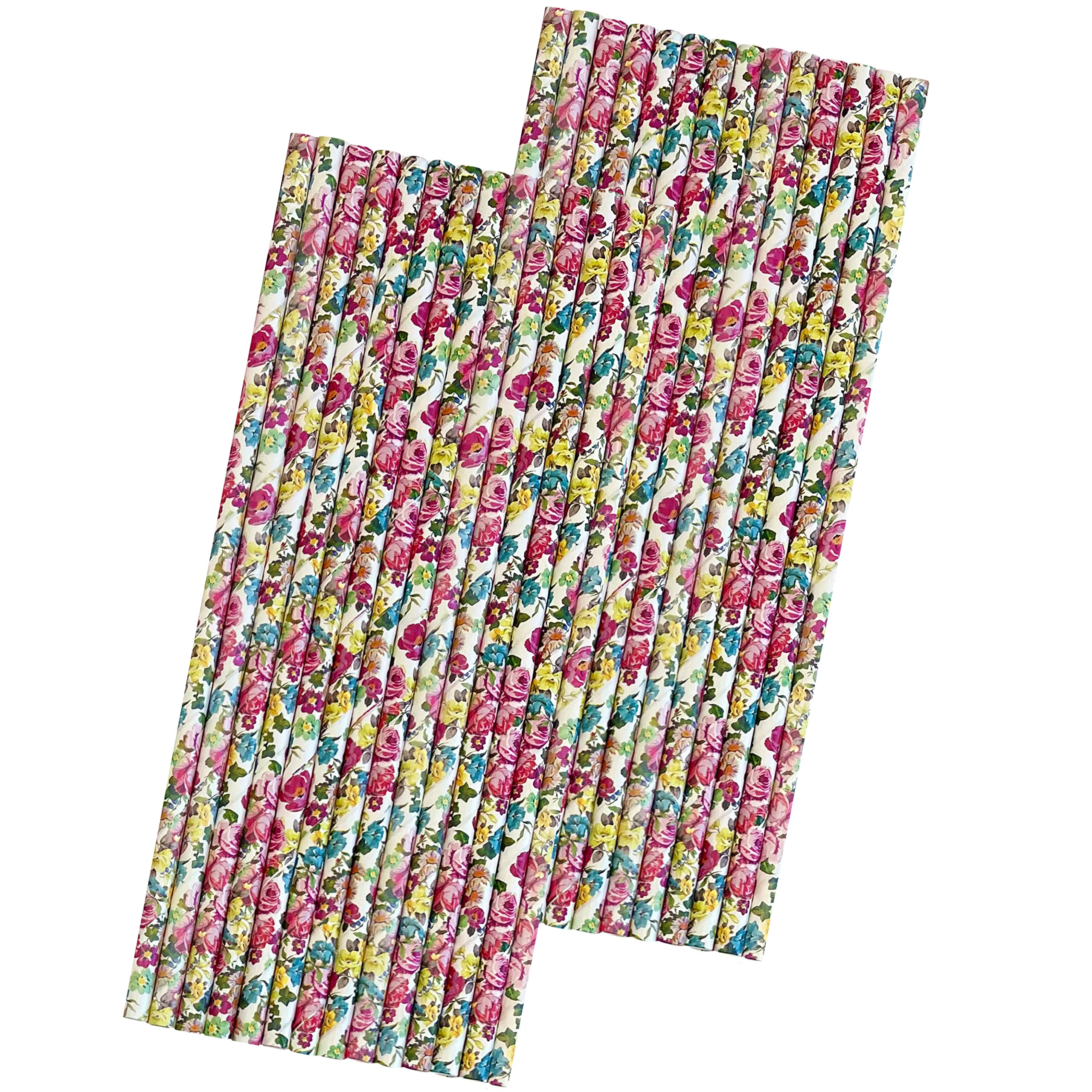 Rose Floral Paper Straws - Valentine Wedding Bridal Shower Birthday Valentine Party - Pink Yellow White - 7.75 inches - 50 Pack - Outside The Box Papers Brand