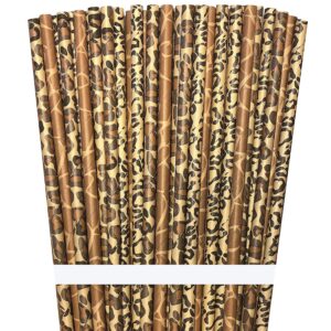 outside the box papers safari theme animal print paper drinking straws 7.75 inches 75 pack black, brown, tan
