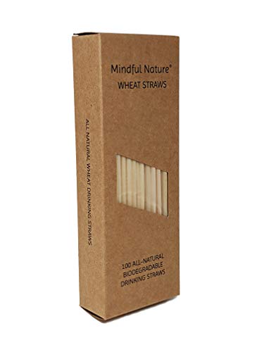 Mindful Nature® Wheat Straws - 100 All-Natural Drinking Straws - Single use, Disposable, Biodegradable, and Compostable