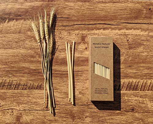 Mindful Nature® Wheat Straws - 100 All-Natural Drinking Straws - Single use, Disposable, Biodegradable, and Compostable