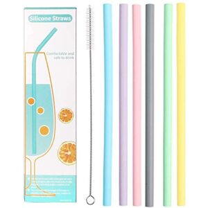 silicone straws reusable drinking straw pack-of-6 soft beverage water drink straw -for 30oz and 20oz tumblers 6pcs straws - comes with 1 cleaning brush in all (1box)