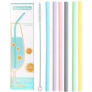 Silicone Straws Reusable Drinking Straw Pack-of-6 Soft Beverage Water Drink Straw -for 30oz and 20oz Tumblers 6Pcs Straws - Comes with 1 Cleaning Brush in All (1Box)