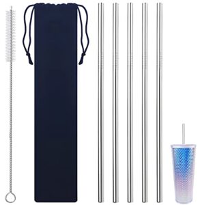 stainless steel straw 10.5'' long and 0.31" wide straw, 5 pack metal straw with 1 reusable straw brush cleaner for milkshake, replacement for starbucks straw (sliver)