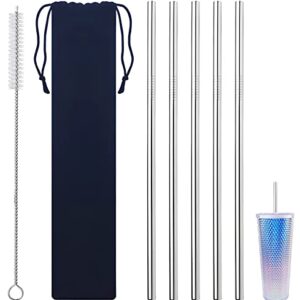 Stainless Steel Straw 10.5'' Long and 0.31" wide Straw, 5 Pack Metal Straw with 1 Reusable Straw Brush Cleaner for Milkshake, Replacement for Starbucks straw (Sliver)