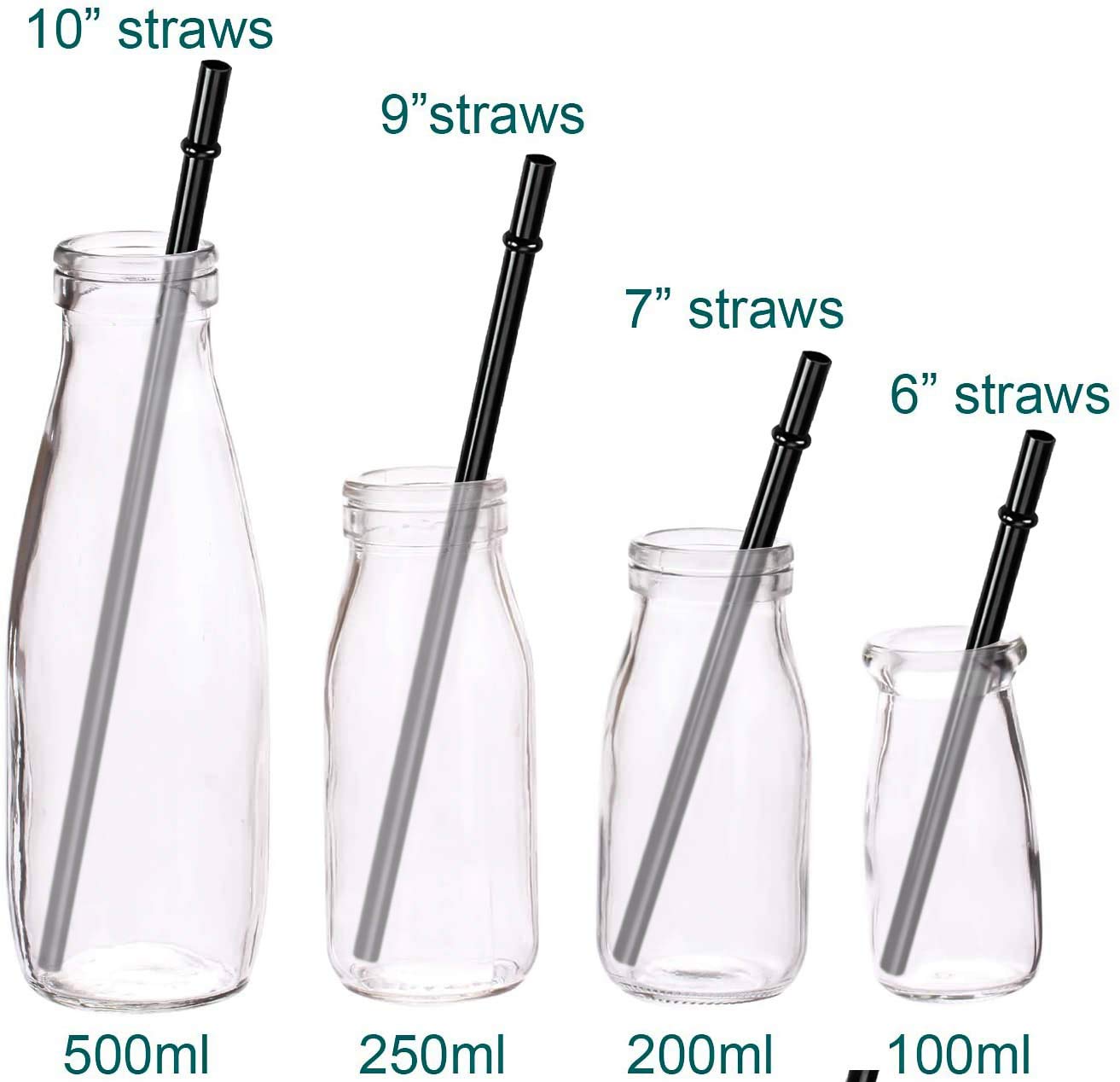 DAKOUFISH 6 Inch 7 Inch 8 Inch 9 Inch 10 Inch 11 Inch Black Reusable Plastic Drinking Straws for 6oz-40oz Jars/Tumblers,Dishwasher safe,12Pcs With One Cleaning Brush (Black straws,Mix size)