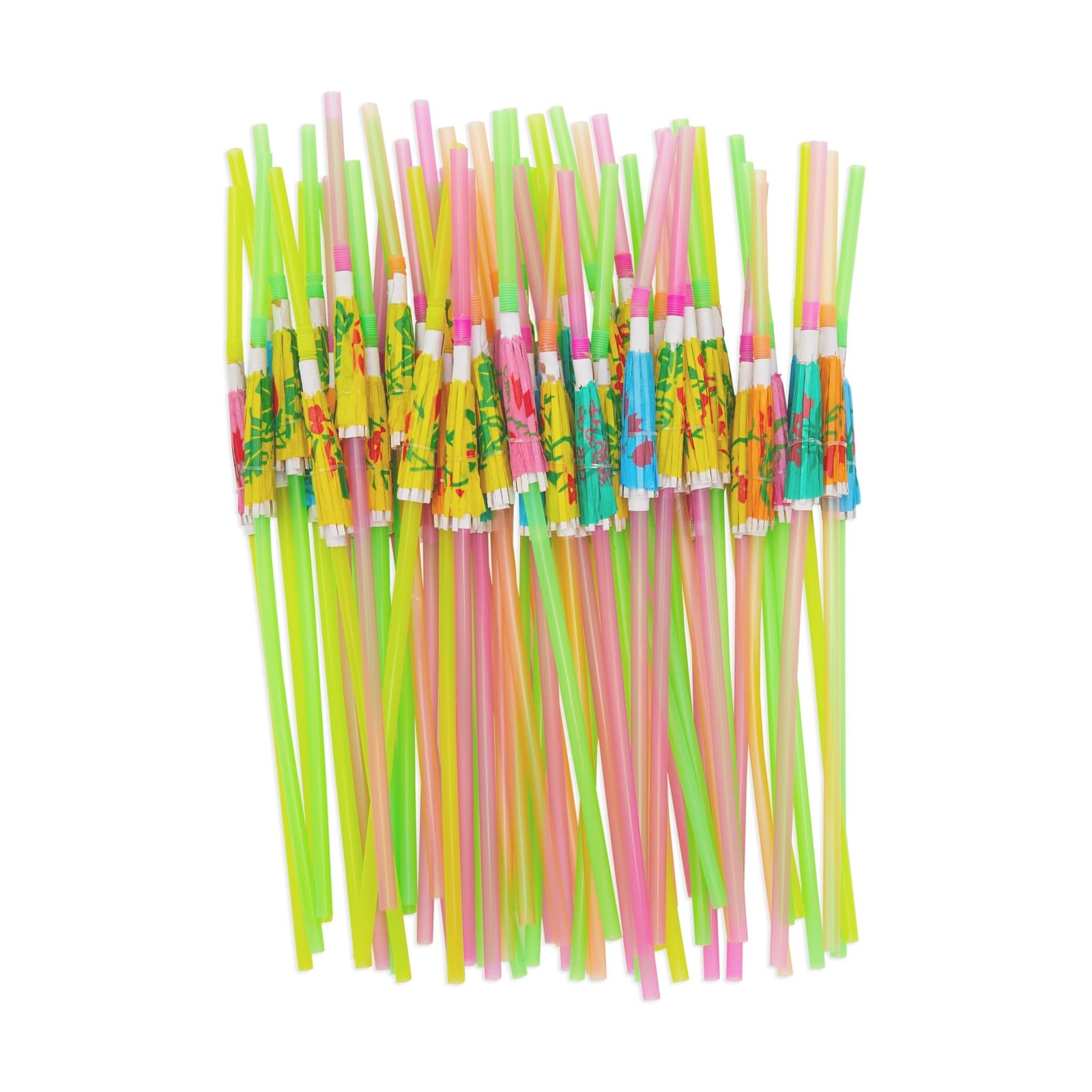 150 Pack Tropical Umbrella Straws for Cocktail, Drinks, Hawaiian Luau Beach Summer Party Supplies