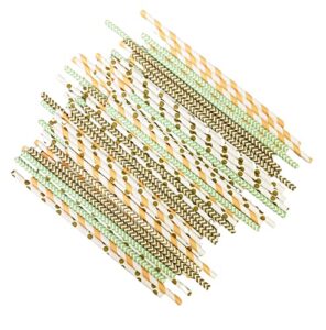 peach, mint green and gold paper straws set of 100 straws