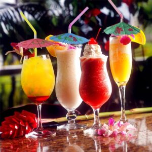 100 Pcs Cocktail Umbrella Drink Straws, 9.5 Inch Colored Bendable Straws, Cocktail Straws for Drinks, Fun Mini Paper Umbrella for Hawaiian Beach Party Decorations