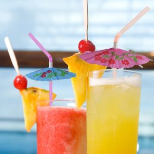 100 Pcs Cocktail Umbrella Drink Straws, 9.5 Inch Colored Bendable Straws, Cocktail Straws for Drinks, Fun Mini Paper Umbrella for Hawaiian Beach Party Decorations