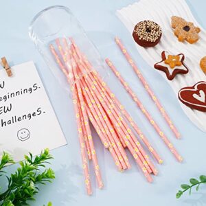 Whaline 100Pcs Daisy Flower Drinking Straws Pink Flowers Disposable Paper Straws Groovy Floral Decorative Straws for Spring Birthday Baby Shower Party Supplies Juices Shakes Cocktail Decoration