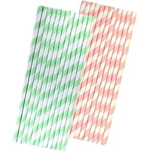 striped paper straws - mint green light blush pink white - 7.75 inches - pack of 50 outside the box papers brand