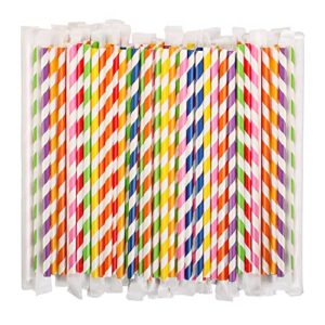 [300 pcs] biodegradable individually wrapped paper straws - disposable colorful eco-friendly paper drinking straws(7.75"longx0.25"diameter)