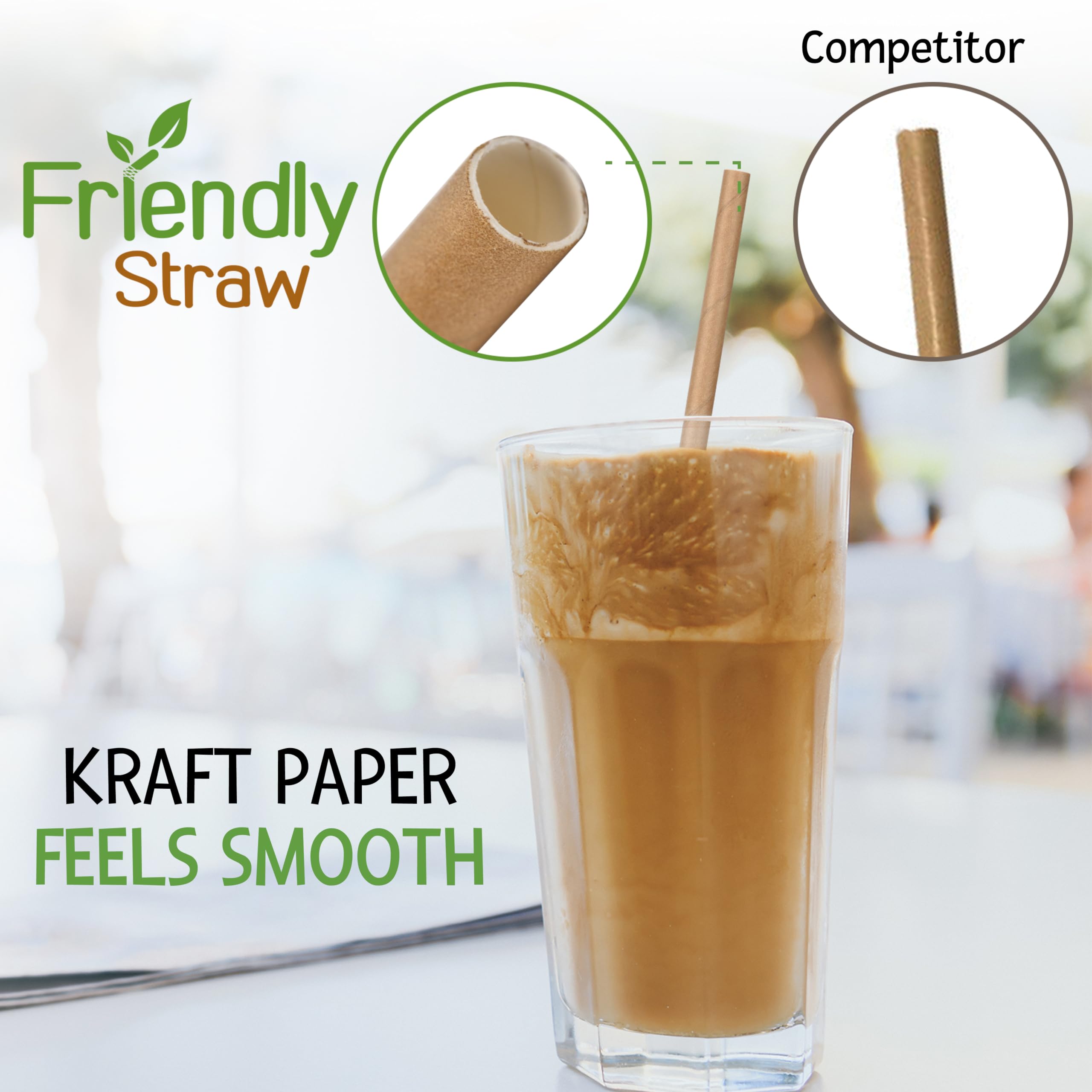 Friendly Straw 300 Pack Biodegradable Kraft Paper Straws, 7.75" x .25" Drinking Paper Straw Bulk Pack