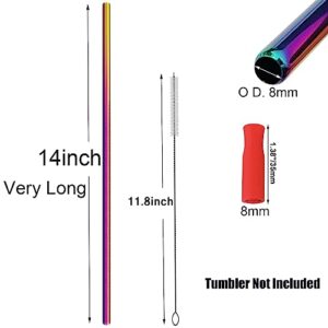 Wobye 4 Pack Colorful Stainless Steel Straws with Silicone Tips & Cleaning Brush, 14'' Extra Long 0.32'' Wide Reusable Metal Straws for 1 Gallon/128 75oz Large Water Bottle 64oz Tumbler, Wine Bottle