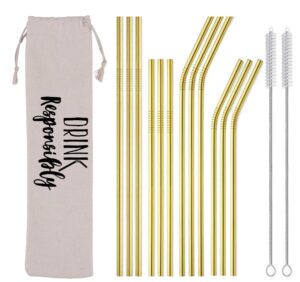zam imports 12-pack gold silver stainless steel straws reusable metal drinking straws for yeti tumblers dishwasher safe, 2 brushes and case included, one size, 13-rs-zi