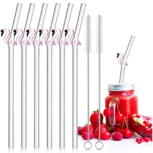 6 pcs flamingo straws 7.9 inch bend glass straws with design flamingo party decorations cute reusable straws pink flamingo drinking straws with 2pcs cleaning brush for cocktail juice birthday supply