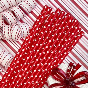 Paper Drinking Straws - Black Red and White Polka Dot - Ladybug Theme - 7.75 x .25 Inches - 100 Pack - Outside the Box Papers Brand