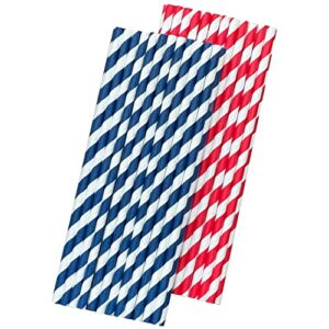 patriotic 4th of july paper straws - red white and blue - stripe - 50 pack outside the box papers brand