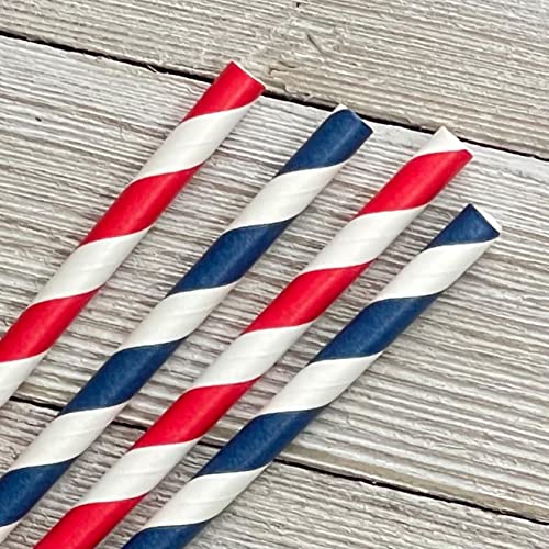 Patriotic 4th of July Paper Straws - Red White and Blue - Stripe - 50 Pack Outside the Box Papers Brand